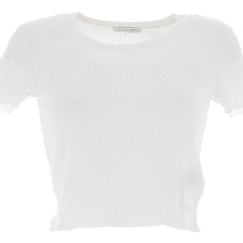 Vêtements Femme T-shirts Rose manches courtes Guess Ss cn smoked top Blanc
