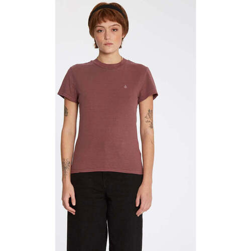Vêtements Femme T-shirts manches courtes Volcom Camiseta Chica  Solid Stone emb Tee Burgundy Rouge