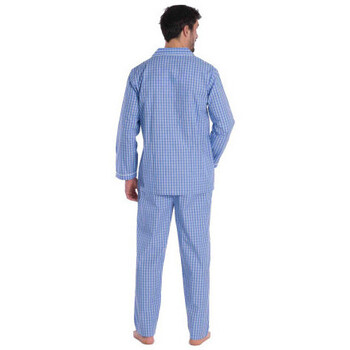 Kindy Pyjama long en popeline pur coton motif carreaux Bleu