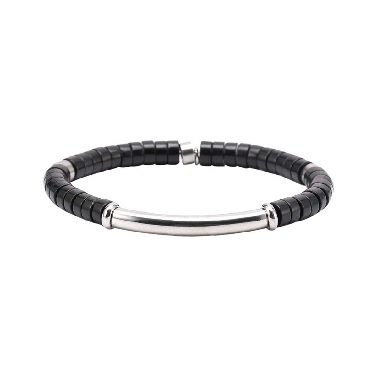 Montres & Bijoux Bracelets Sixtystones Bracelet Heishi Agate Noire-Medium-18cm Beige