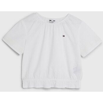 Vêtements Fille Débardeurs / T-shirts sans manche Tommy Hilfiger KG0KG07235 SEETSUCKER-YBR WHITE Blanc