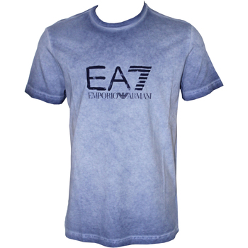 Vêtements T-shirts manches courtes Emporio Armani EA7 T-SHIRT EFFET DEVALE BLEU MANCHES COURTES COL ROND  - Bleu
