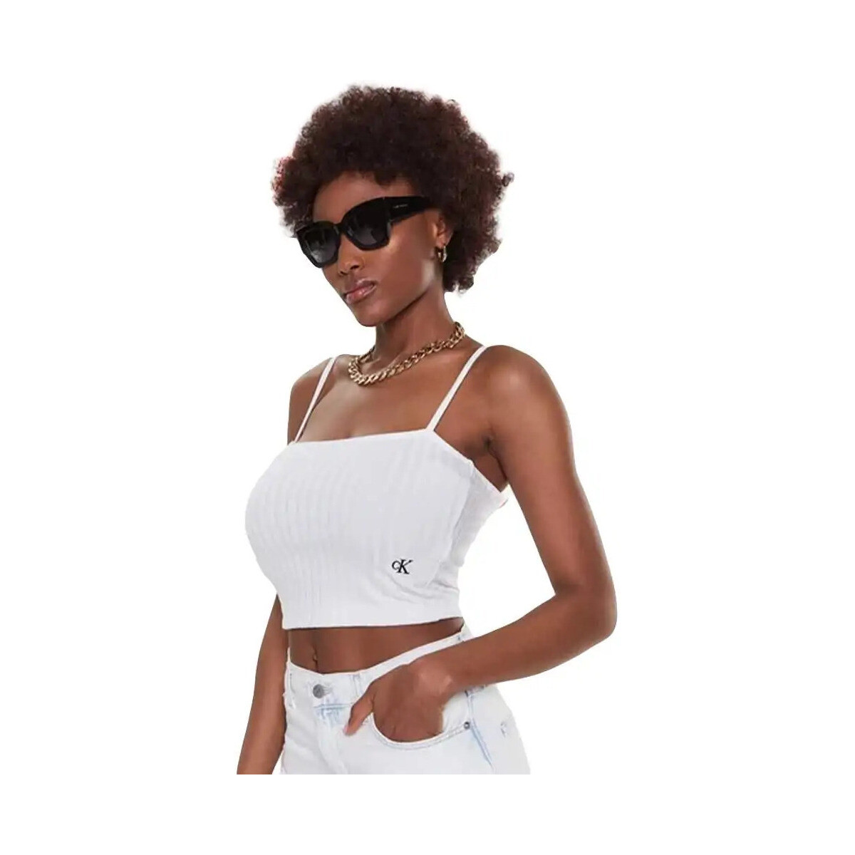 Vêtements Femme Débardeurs / T-shirts sans manche Calvin Klein Jeans Classic logo Blanc