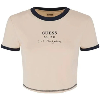 Vêtements Femme T-shirts Rose manches courtes Guess Classic crop tee Los Angeles Beige