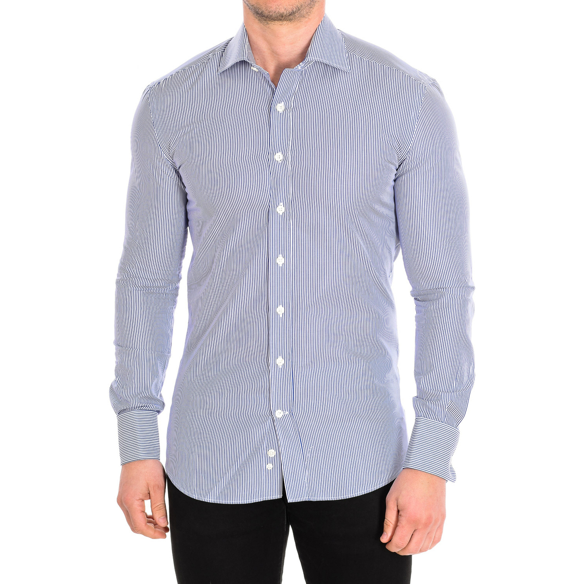 Vêtements Homme Chemises manches longues CafÃ© Coton THYM5-SLIM-55DCS Bleu