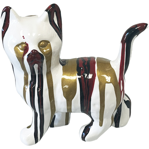 Maison & Déco Statuettes et figurines Tdk Import Statue en céramique chat blanc rouge noir et or 18.5 Blanc