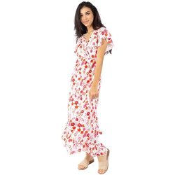 Vêtements Femme Robes Coton Du Monde longue à volants KENDRA imprimé fleurs de cerisier blanc Noir