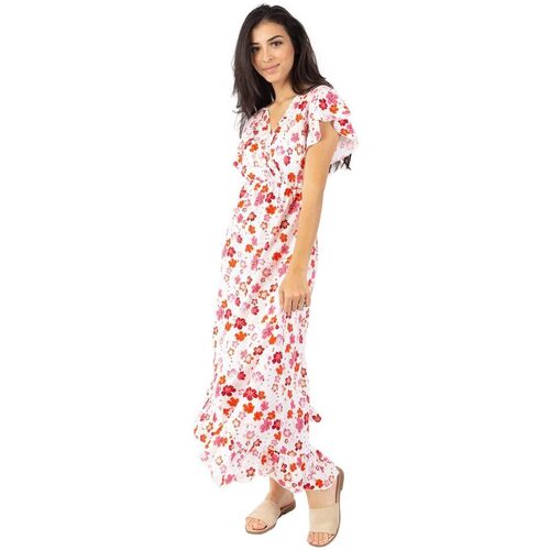 Vêtements Femme Robes Maison & Déco longue à volants KENDRA imprimé fleurs de cerisier blanc Noir