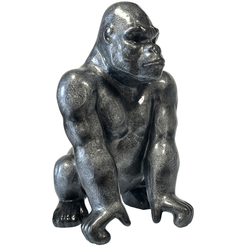 Maison & Déco Statuettes et figurines Tdk Import Statue en céramique Gorille argent patiné Gris