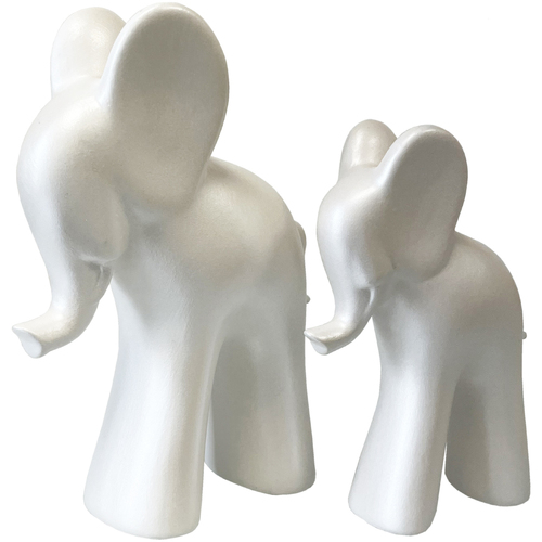Maison & Déco Statuettes et figurines Tdk Import Statues en céramique Duo d'éléphants Blanc nacré Blanc