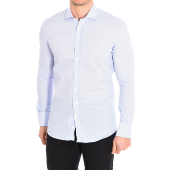 Vêtements Homme Chemises manches longues Cafe' Coton BRUCE4-55DCSLIM Bleu