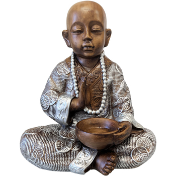 Maison & Déco Statuettes et figurines Tdk Import Statue petit moine bouddhiste marron et argent 35 cm Marron