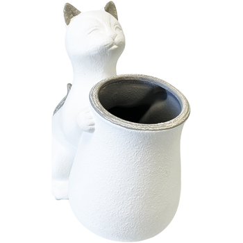 Maison & Déco Vases / caches pots d'intérieur Tdk Import Statue cache pot Chat tenant un vase Blanc