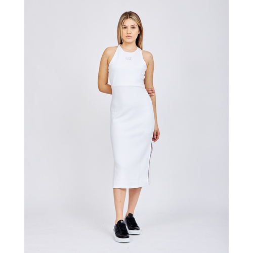 Vêtements Femme Robes Emporio Armani EA7 Robe longue Logo Series en modal mélangé Blanc