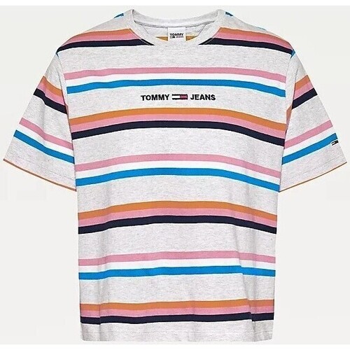 Vêtements Femme Débardeurs / T-shirts sans manche vel Tommy Jeans Stripe Logo Boxy Cropped T-Shirt Multicolore