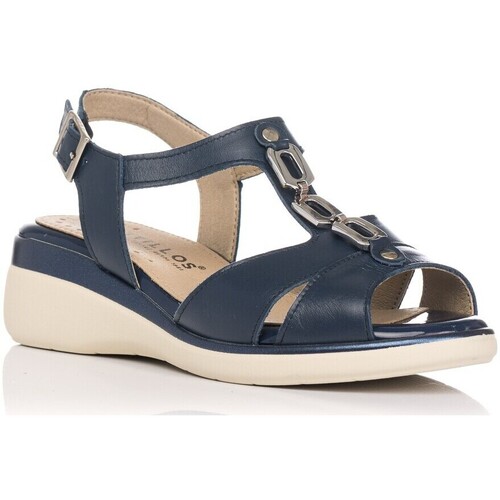 Chaussures Femme Sandalias De Piel Con Velcros Pitillos 5013 Bleu