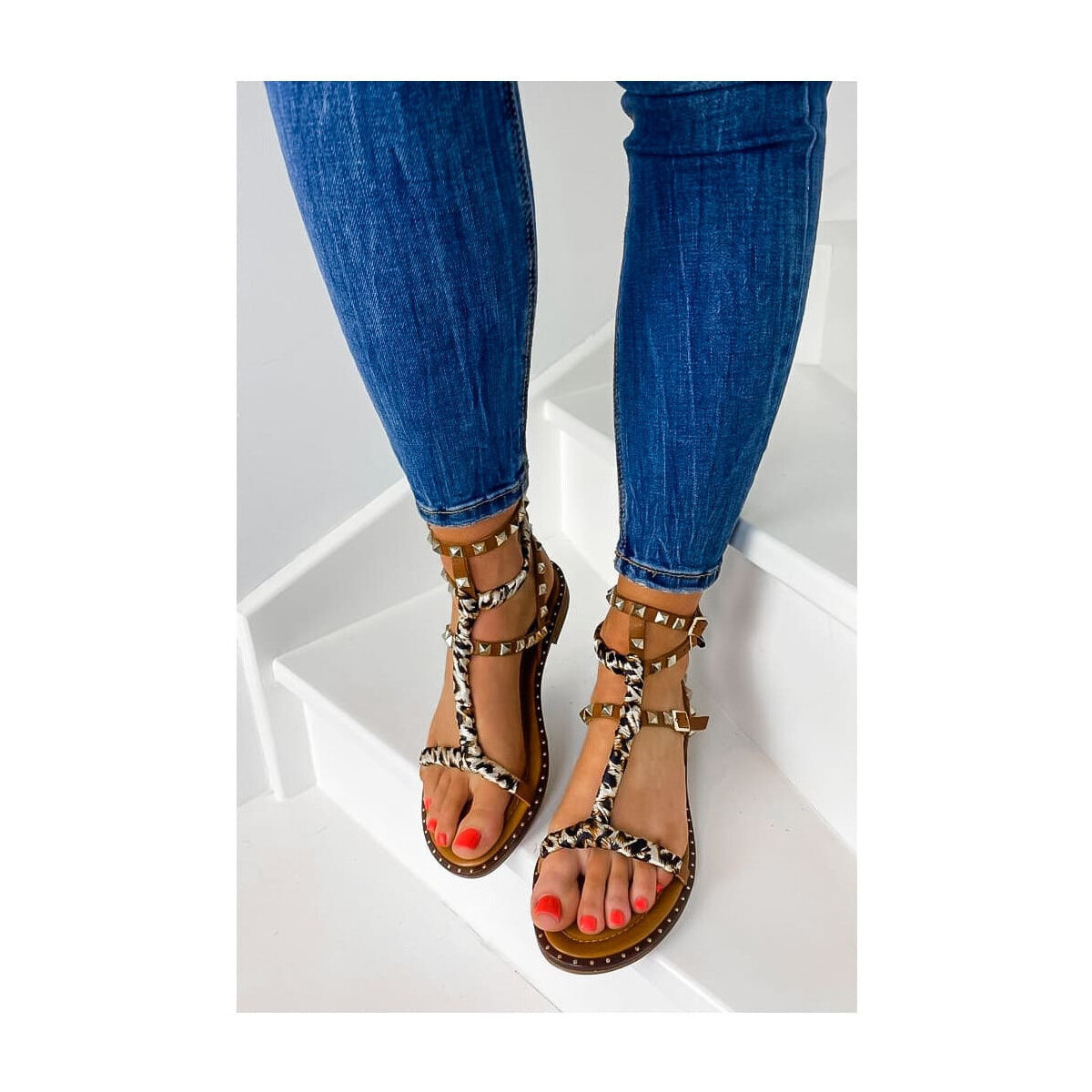 Chaussures Femme Sandales et Nu-pieds Jeunes & Jolies Jeunes et Jolies - Spartiates cuir Foulard Lanzarote Camel Marron