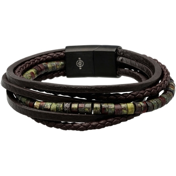 bracelets sixtystones  bracelet cuir marron lisse  tressé -large-20cm 