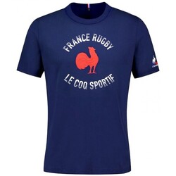 Vêtements Reclaimed Vintage inspired unisex waffle polo t-shirt with logo chest print in ecru Le Coq Sportif T-SHIRT BLEU UNISEXE FANWEAR 2 Bleu