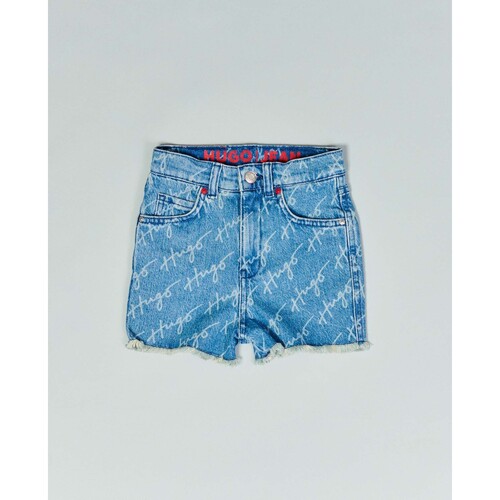 Vêtements Fille Shorts / Bermudas BOSS Short en jean avec motif logo all-over Gris