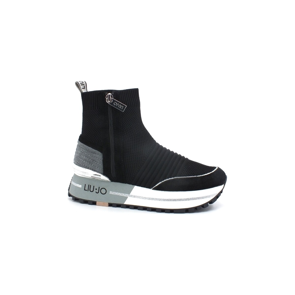 Chaussures Femme Bottes Liu Jo Maxi Wonder 37 Knit Mid Cow Sneaker Black BA2063TX145 Noir