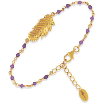 bracelets orusbijoux  bracelet en argent doré plume pierres amethyste 