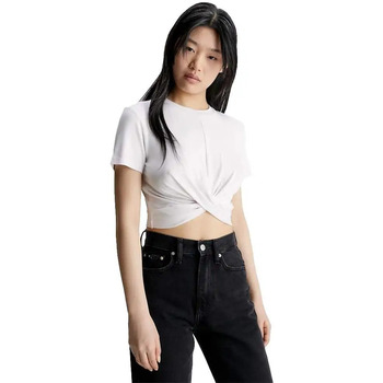 Vêtements Femme T-shirts manches courtes Calvin Klein Jeans Court Torsadé Blanc