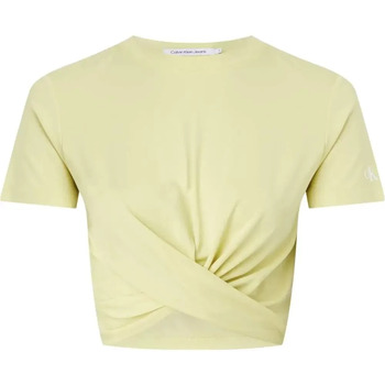 Vêtements Femme T-shirts manches courtes Retro Print Frill Hem Midi Dress Twisted cropped Jaune