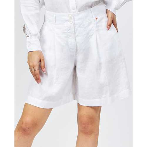 Vêtements Legging Shorts / Bermudas BOSS Short en lin avec boutons et zip Blanc