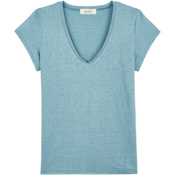 Vêtements Femme T-shirts manches courtes Achel Par Lemahieu T-shirt col V femme lin Ciel Bleu