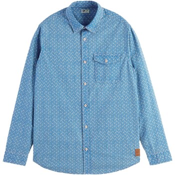 Vêtements Homme Chemises manches longues Scotch & Soda Regular-Fit Printed Poplin Shirt Bleu