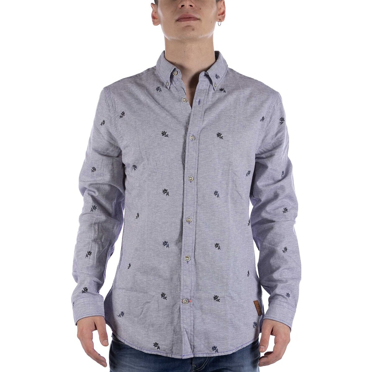 Vêtements Homme Chemises manches longues Scotch & Soda Camicia  Embroidered Oxford Blu Bleu