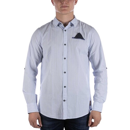 Vêtements Homme Chemises manches longues Coton Du Monde Camicia  Striped Bianco Azzurro Bleu