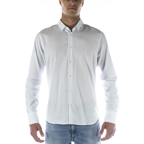 Vêtements Homme Chemises manches longues Sl56 Camicia  Bianco Azzurro Blanc