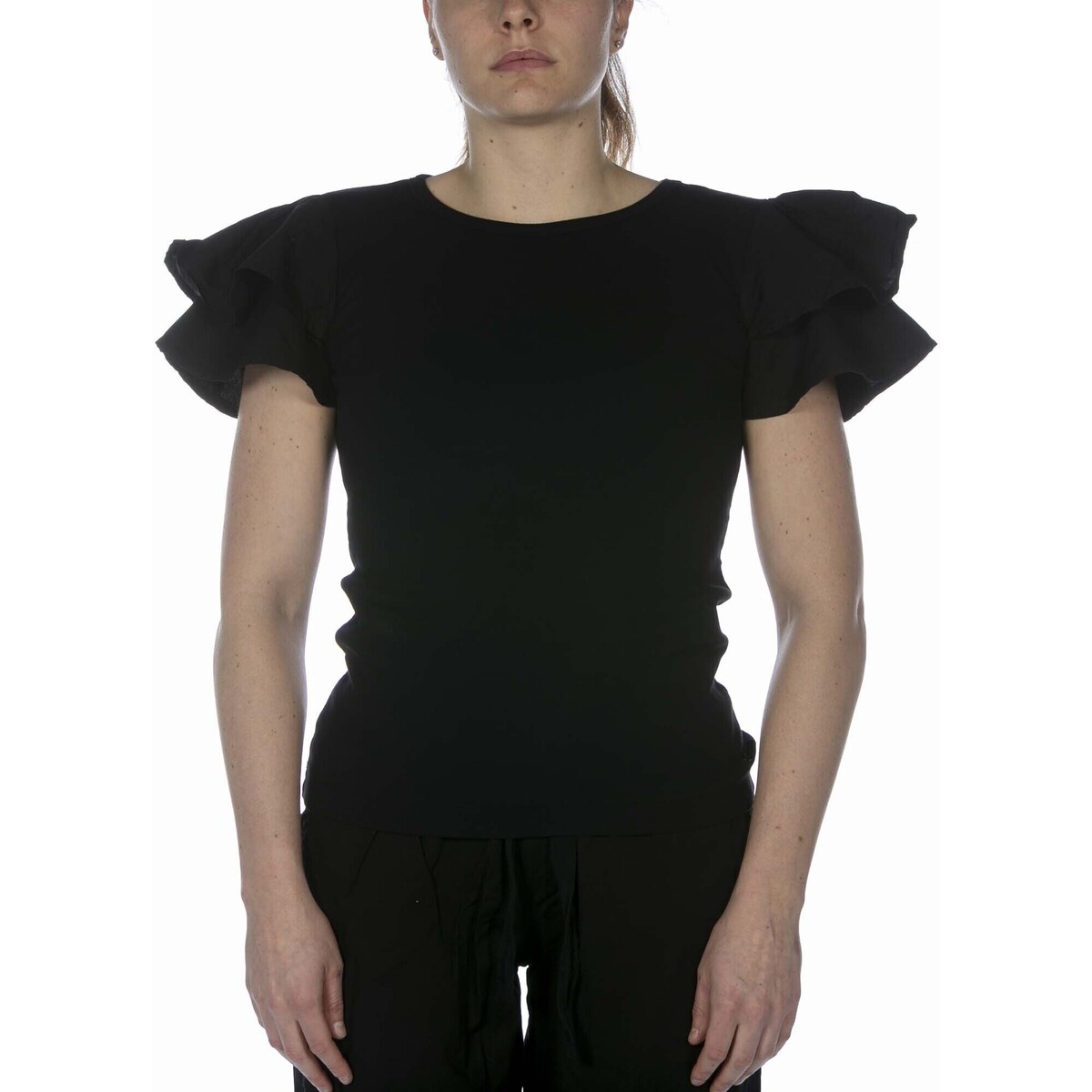 Vêtements Femme woman fitted shirt cotone Deha T-Shirt cotone In Costina Con Volant Nero Noir