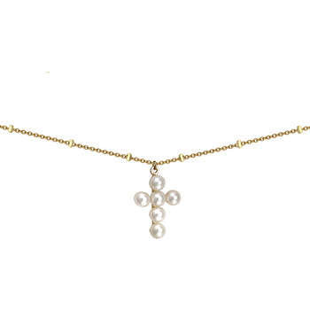 Montres & Bijoux Femme Colliers / Sautoirs Brillaxis Collier  or jaune croix perles de culture Jaune