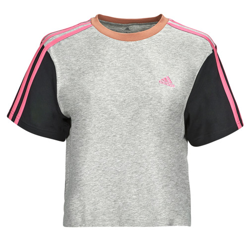 Vêtements Femme T-shirts Essential manches courtes Adidas Sportswear 3S CR TOP Gris / Noir / Rose