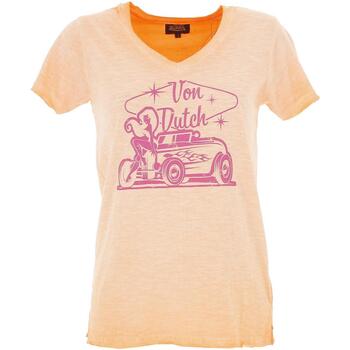 Vêtements Femme Vd Tee Shirt Mc Effet Use Von Dutch Vd tee shirt mc effet use print devant contraste Orange