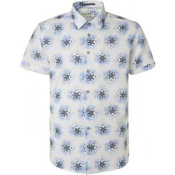 chemise no excess  chemise manches courtes de lin impression bleu 
