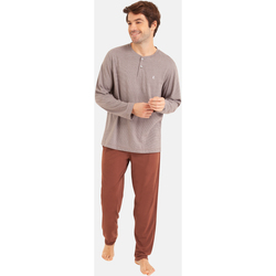 Vêtements Homme Pyjamas / Chemises de nuit Eminence Pyjama long col T homme Coton Bio marronraymarron