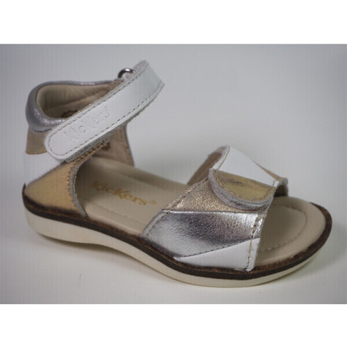 Chaussures Fille Sandales et Nu-pieds Kickers giusti nu pieds cuir velcro fille blanc métal Blanc