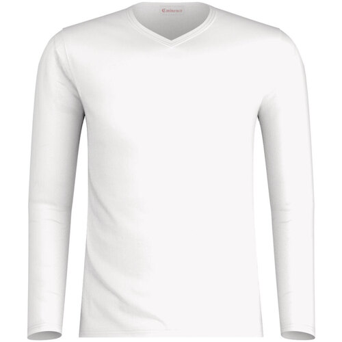 Vêtements Homme T-shirts manches courtes Eminence Tee-shirt met col V manches longues homme Pur coton Blanc