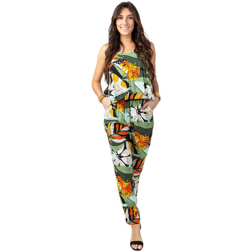 Vêtements Femme Combinaisons / Salopettes Coton Du Monde Pantalon fines bretelles LOUCIA imprimé feuilles tropicales Autres