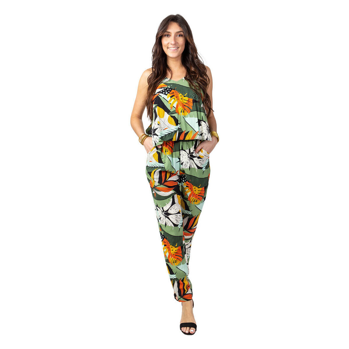 Vêtements Femme Combinaisons / Salopettes Gertrude + Gasto Pantalon fines bretelles LOUCIA imprimé feuilles tropicales Autres
