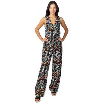 Vêtements Femme Combinaisons / Salopettes Coton Du Monde Pantalon fleuri femme MINDY motif tropical Noir
