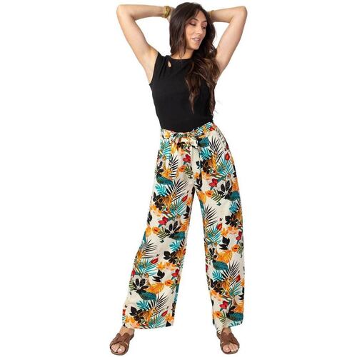 Vêtements Femme Pantalons fluides / Sarouels Courte Marika Fluide jambes larges tendance MELODY motif animalier Multicolore