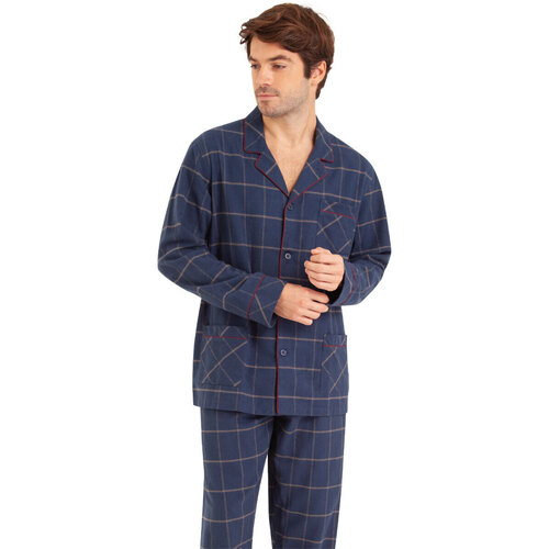 Vêtements Homme Pyjamas / Chemises de nuit Eminence Pyjama long boutonné homme chaîne et trame Heritage Bleu