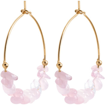 Montres & Bijoux Femme Boucles d'oreilles Brillaxis Créoles  perles quartz rose Jaune