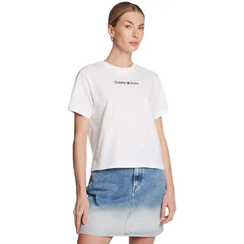Vêtements Femme T-shirts manches courtes navy Tommy Jeans flag Blanc