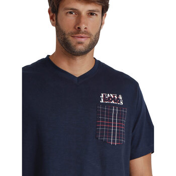 Admas Pyjama short t-shirt col V JAndJ Lois Bleu